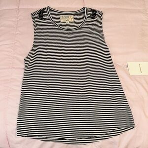 Sandrine Rose Black and white striped embroidered sleeveless top